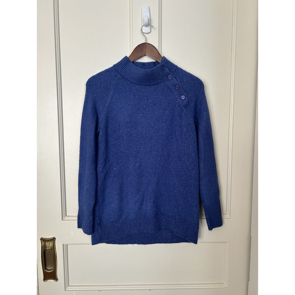 Talbots Funnel Neck Button Detail Sweater Womens Size XS Blue Classic Preppy NWT
